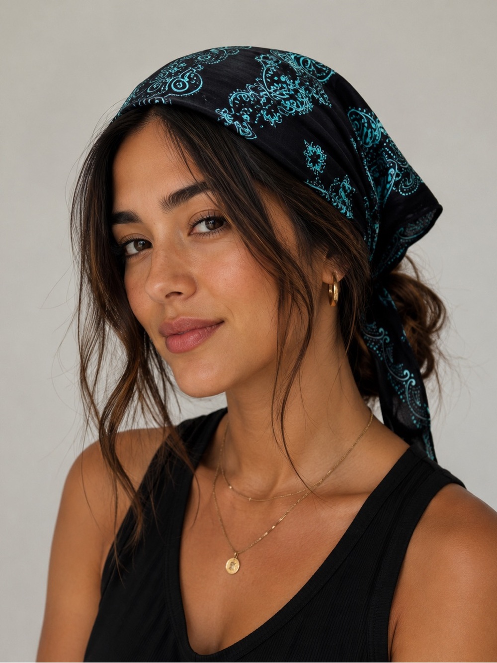 Free People Bridgette Bandana Hair Scarf Navy/Turquois - Picture 1 of 6